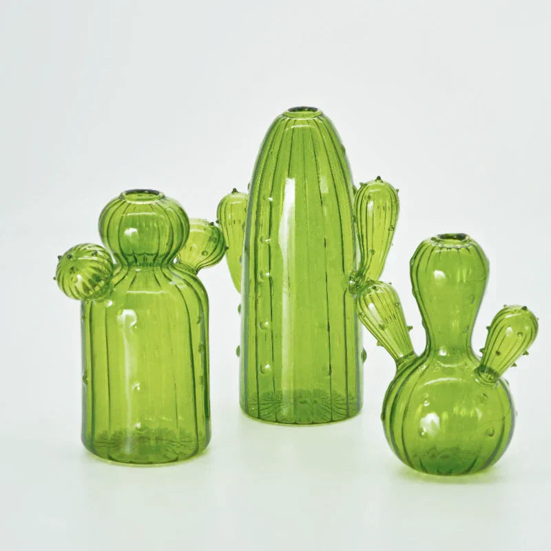 Green Cactus Glass Vase - Table Decoration