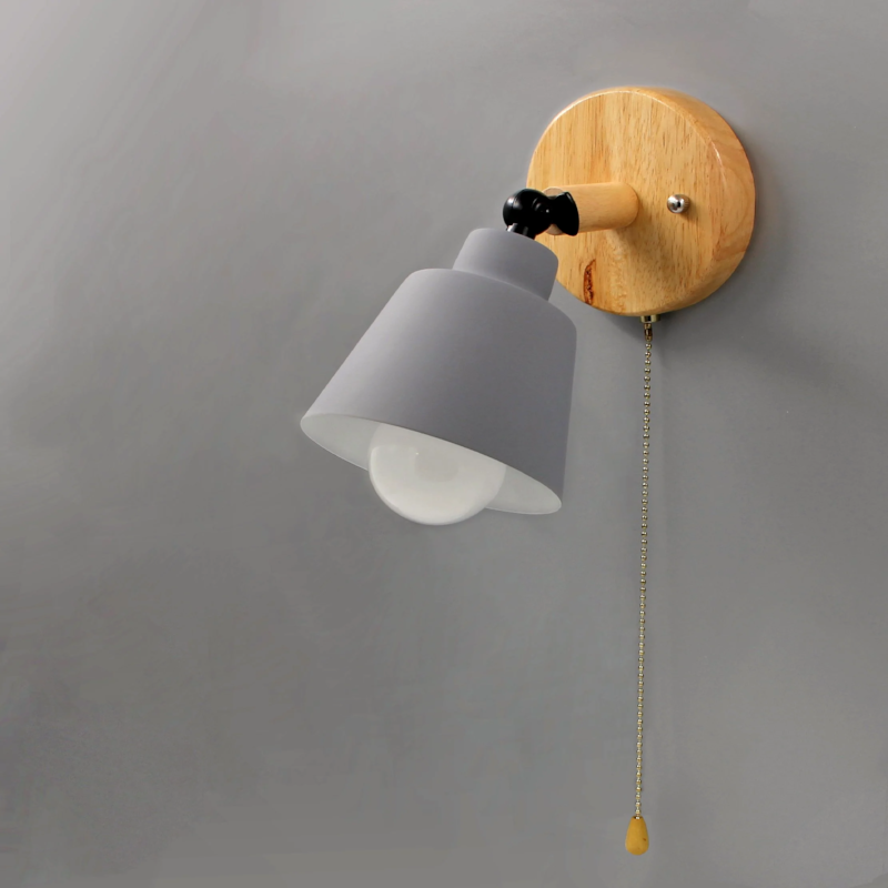 Wooden Wall Lamp with Pull Switch - Minimalist Design for Bedroom and Living Room