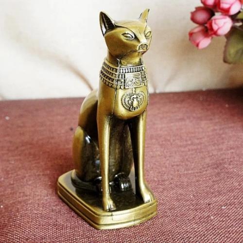 Metal Cat Figurine - Bronze-Coloured Decorative Art Object 15 cm