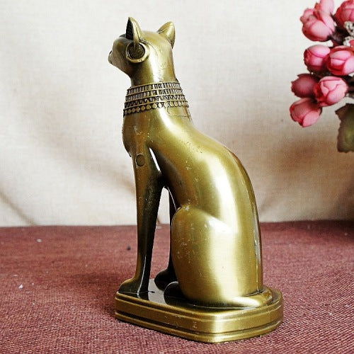 Metal Cat Figurine - Bronze-Coloured Decorative Art Object 15 cm