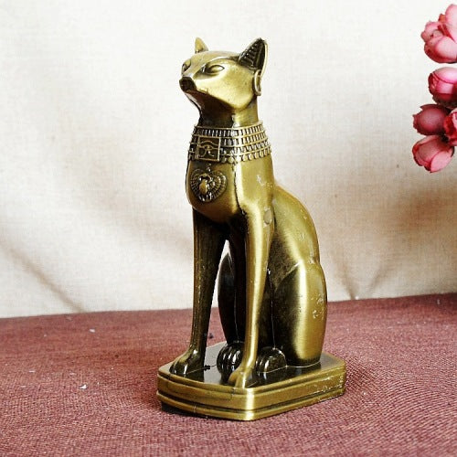 Metal Cat Figurine - Bronze-Coloured Decorative Art Object 15 cm