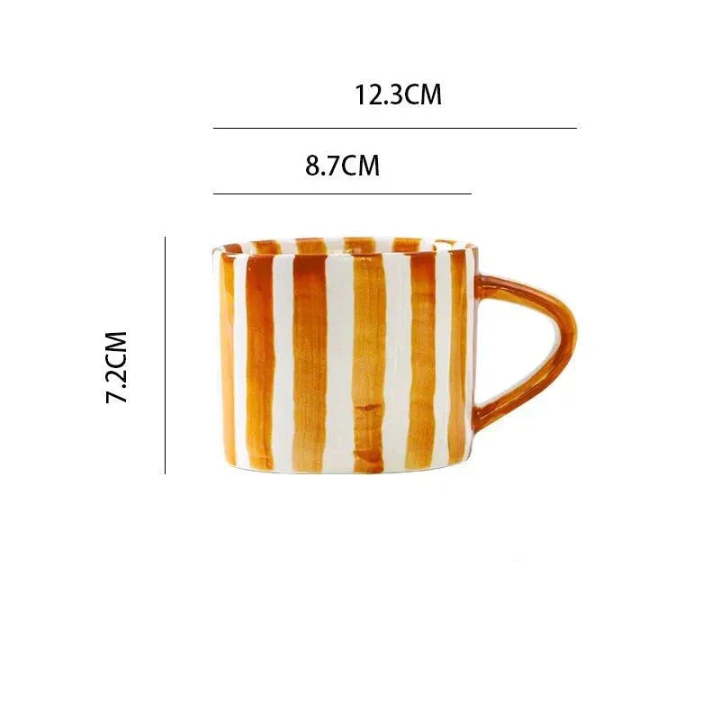 Handmade Ceramic Mug and Saucer Set - Striped Design - 200 ml Capacity