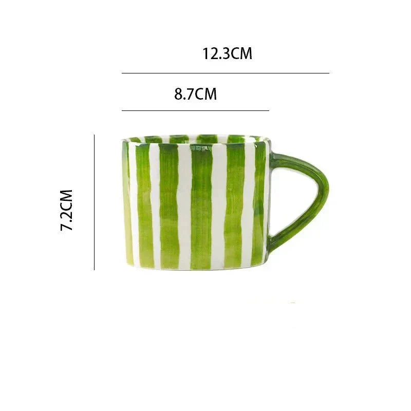 Handmade Ceramic Mug and Saucer Set - Striped Design - 200 ml Capacity