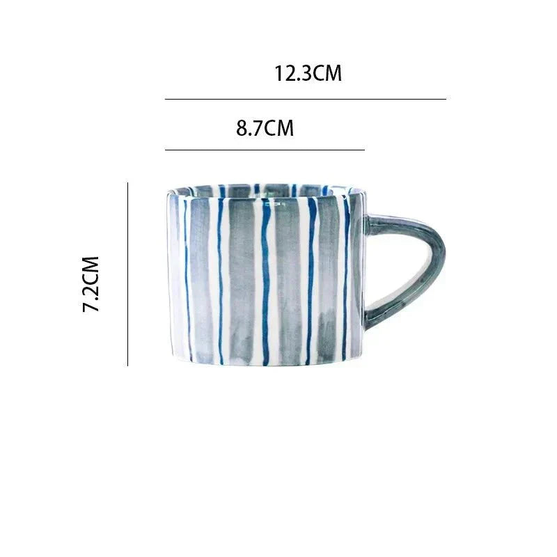 Handmade Ceramic Mug and Saucer Set - Striped Design - 200 ml Capacity