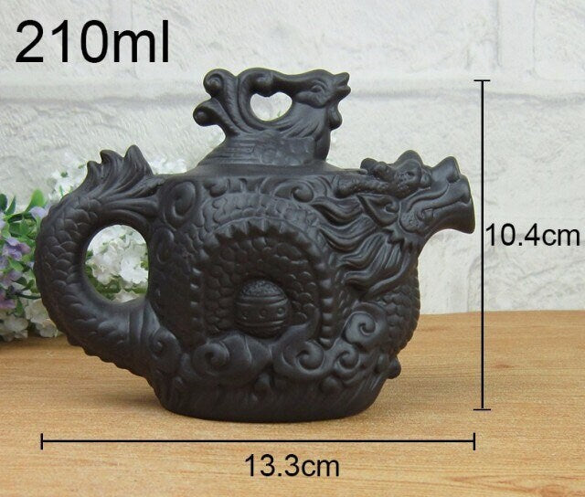 Purple Clay Tea Set with Dragon and Phoenix - Includes Large and Small Teapot