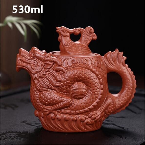 Purple Clay Tea Set with Dragon and Phoenix - Includes Large and Small Teapot