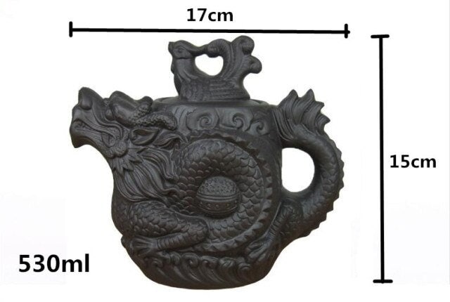 Purple Clay Tea Set with Dragon and Phoenix - Includes Large and Small Teapot