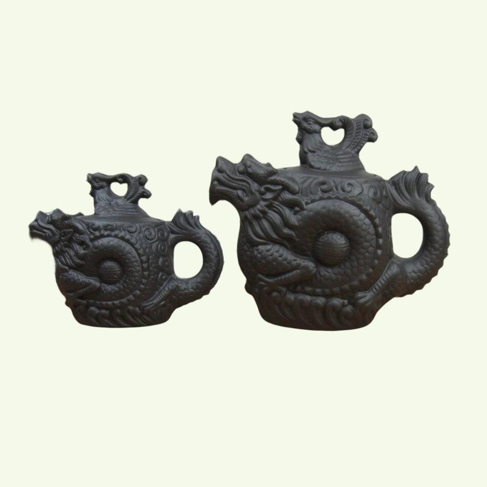 Purple Clay Tea Set with Dragon and Phoenix - Includes Large and Small Teapot