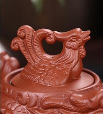 Purple Clay Tea Set with Dragon and Phoenix - Includes Large and Small Teapot