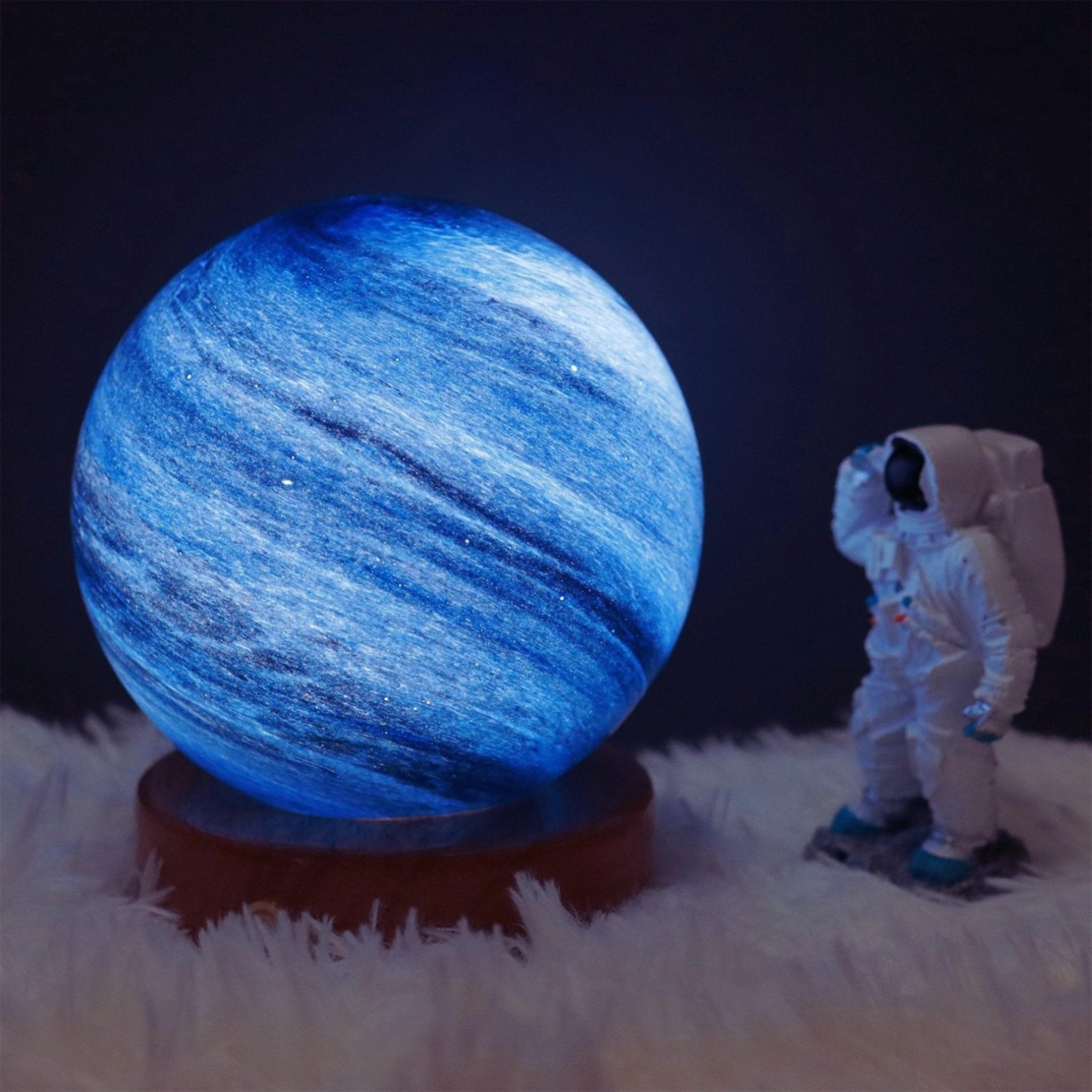 Glowing Jupiter Lamp with Wooden Base - 3 Light Settings and Rechargeable