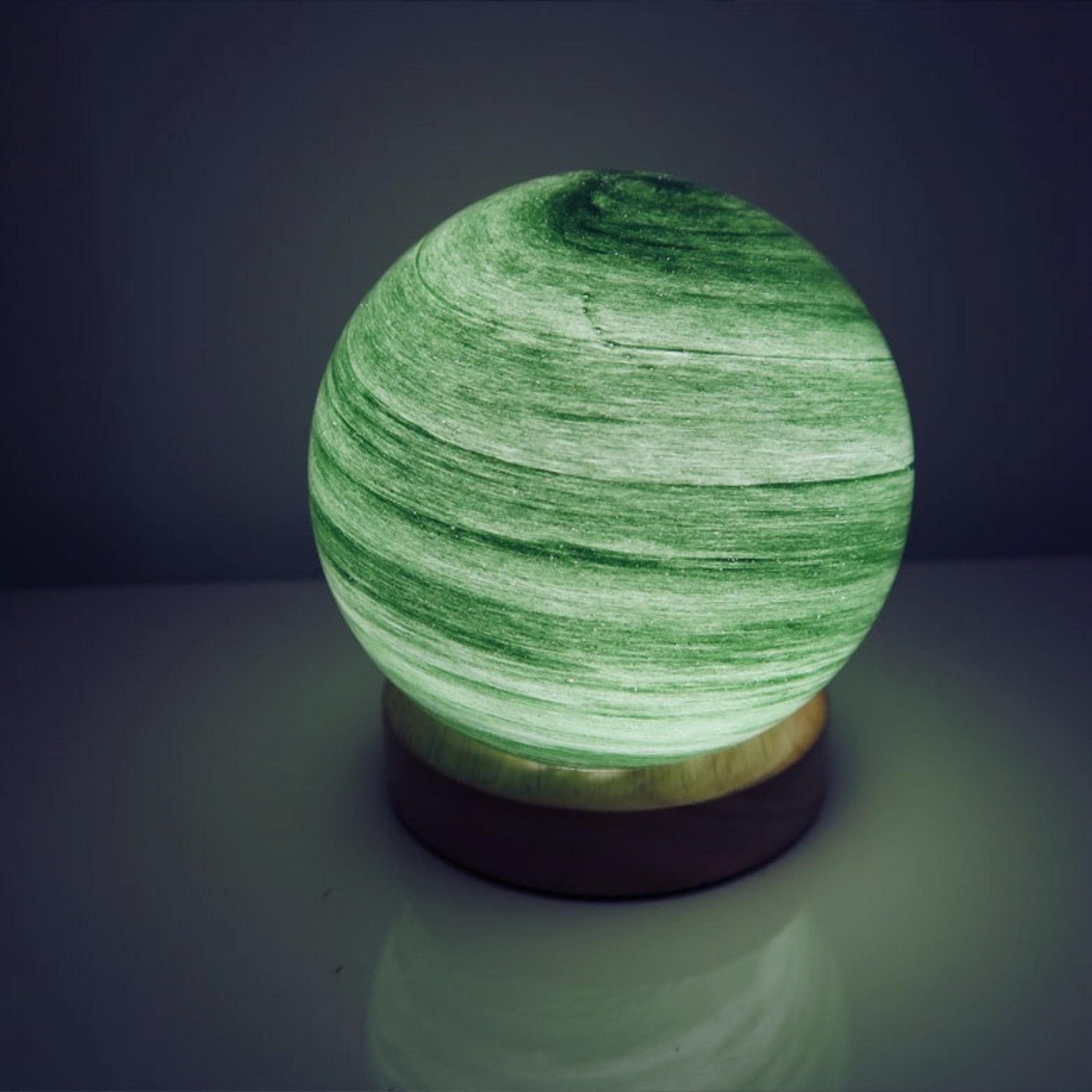 Glowing Jupiter Lamp with Wooden Base - 3 Light Settings and Rechargeable