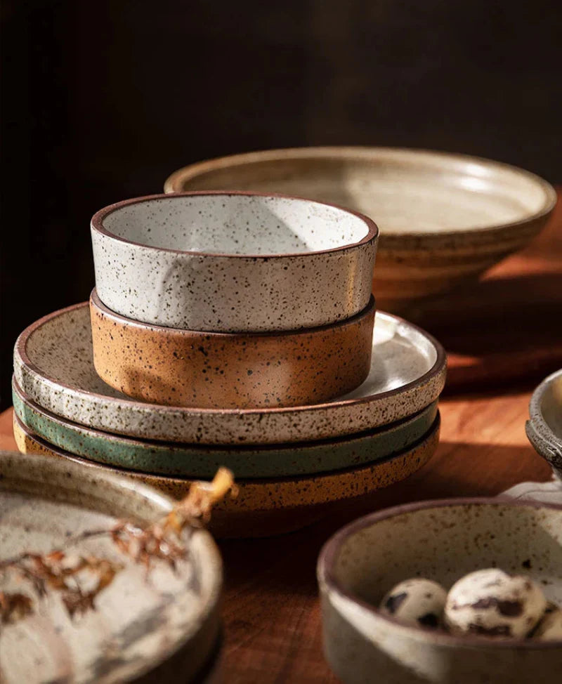 Retro Speckled Matte Ceramic Bowl - Handmade, Rustic Appearance