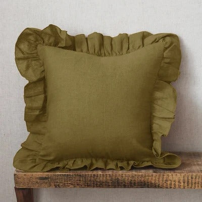 LinenNest – Pure Linen Cushion Cover with Ruffles