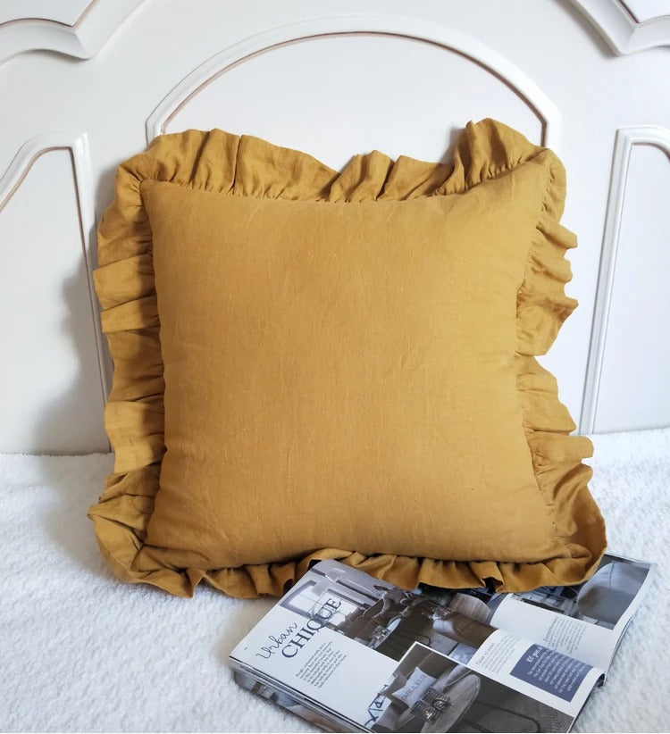 LinenNest – Pure Linen Cushion Cover with Ruffles