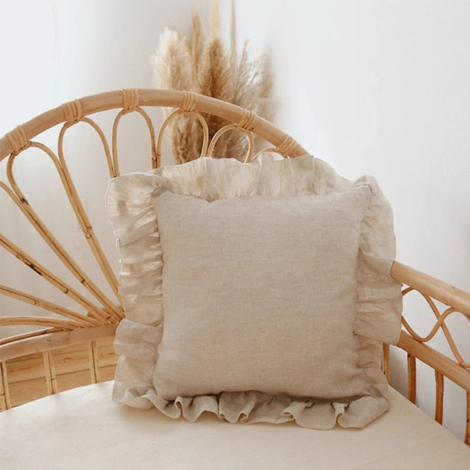 LinenNest – Pure Linen Cushion Cover with Ruffles