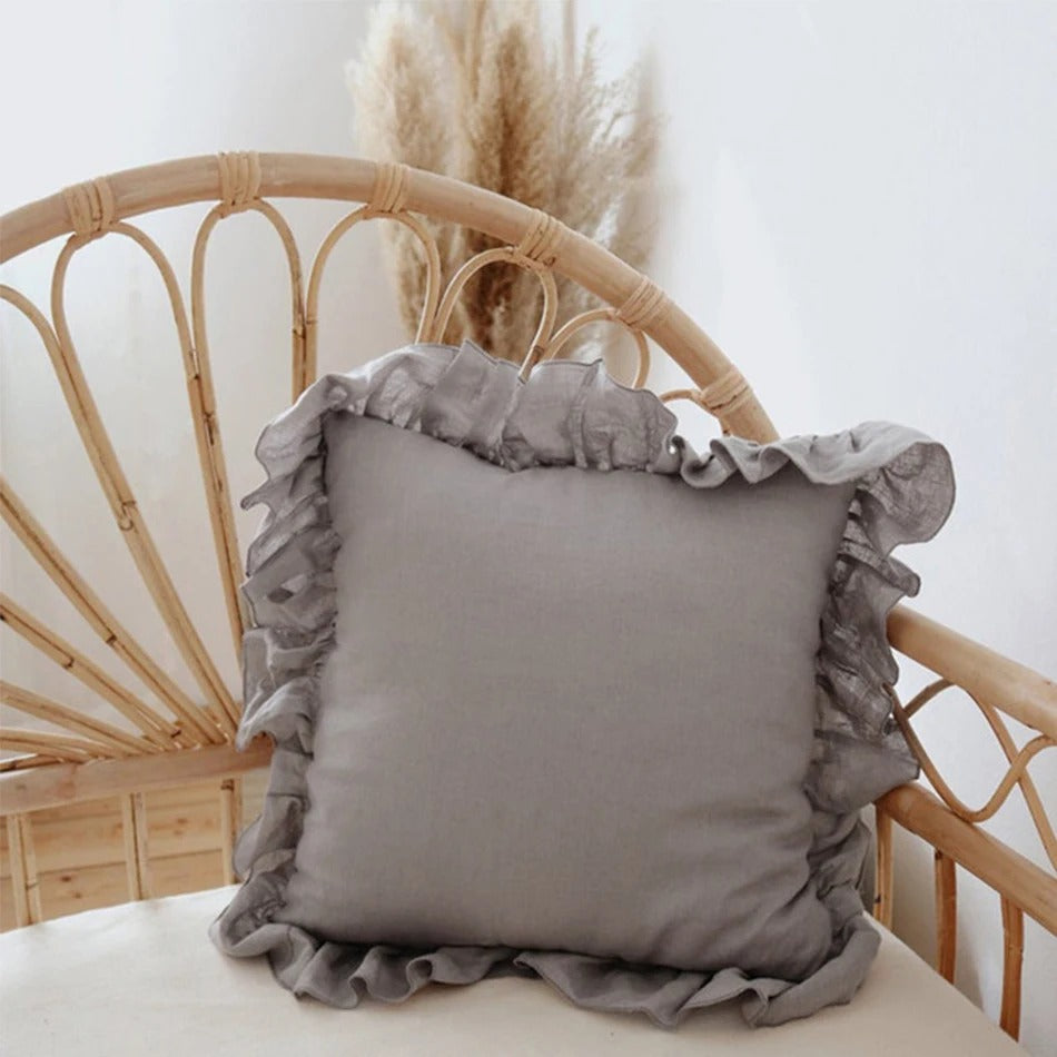 LinenNest – Pure Linen Cushion Cover with Ruffles