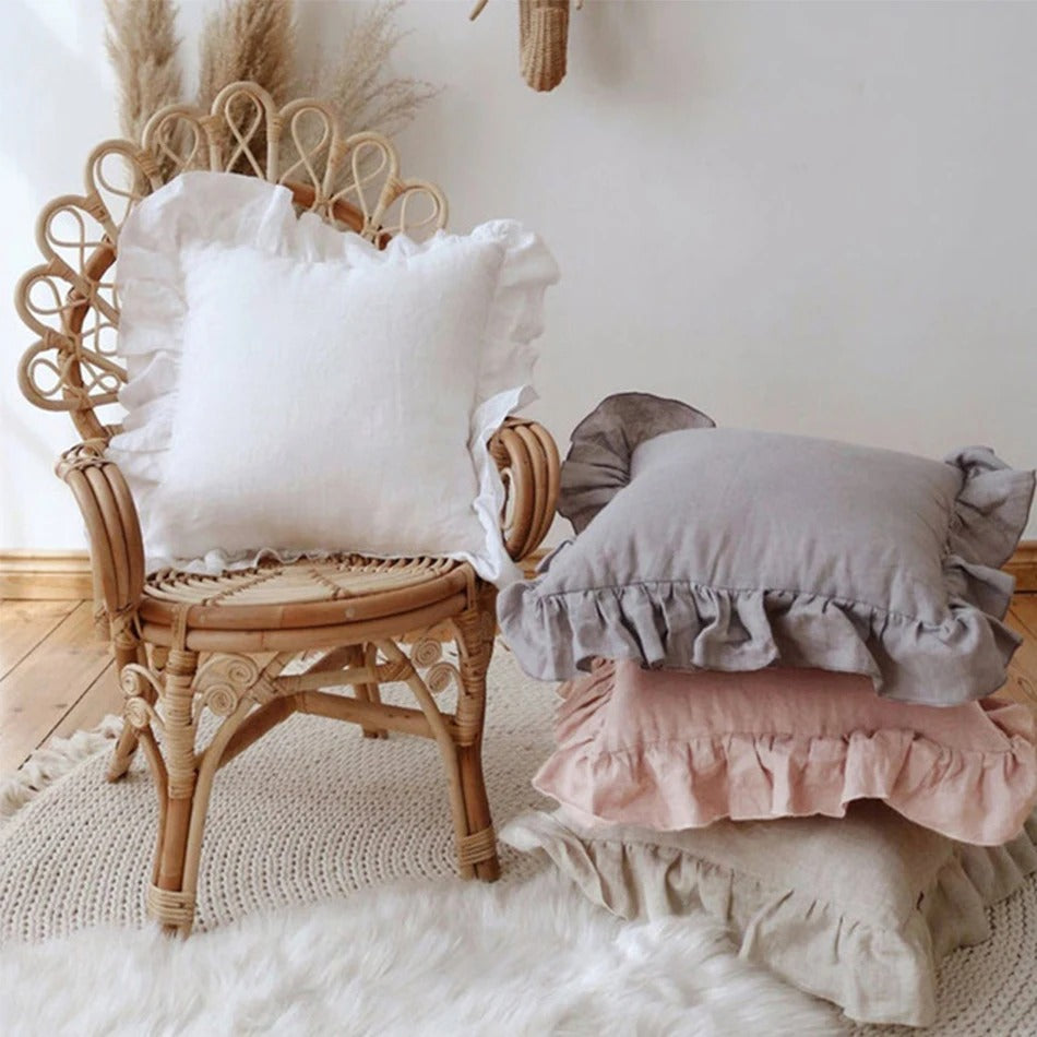 LinenNest – Pure Linen Cushion Cover with Ruffles