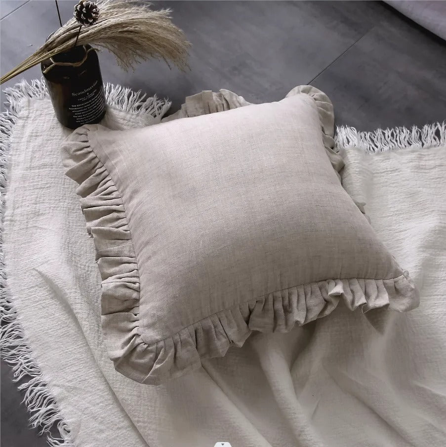 LinenNest – Pure Linen Cushion Cover with Ruffles