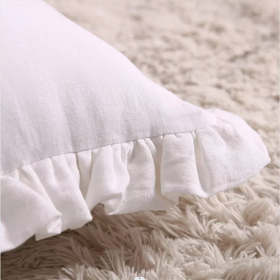 LinenNest – Pure Linen Cushion Cover with Ruffles