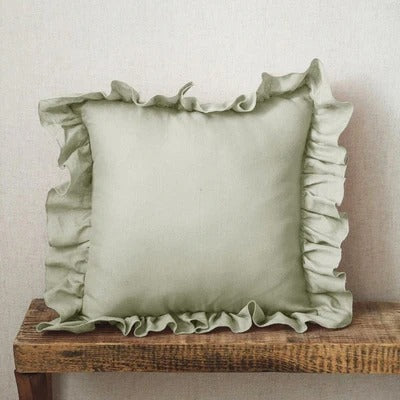 LinenNest – Pure Linen Cushion Cover with Ruffles