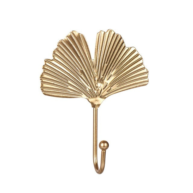 Golden Leaf Wall Hook - Stylish Metal Design for Keys and Accessories