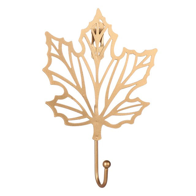 Golden Leaf Wall Hook - Stylish Metal Design for Keys and Accessories