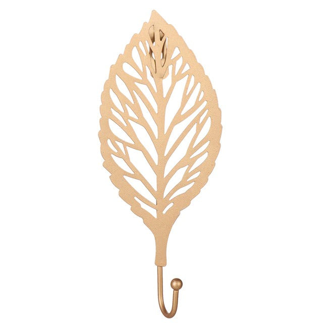 Golden Leaf Wall Hook - Stylish Metal Design for Keys and Accessories