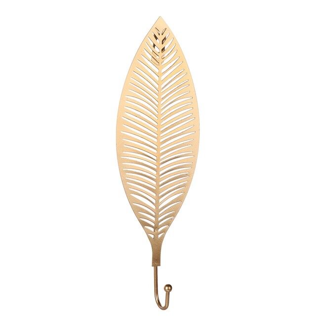 Golden Leaf Wall Hook - Stylish Metal Design for Keys and Accessories