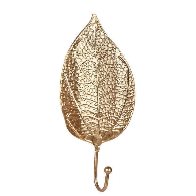 Golden Leaf Wall Hook - Stylish Metal Design for Keys and Accessories