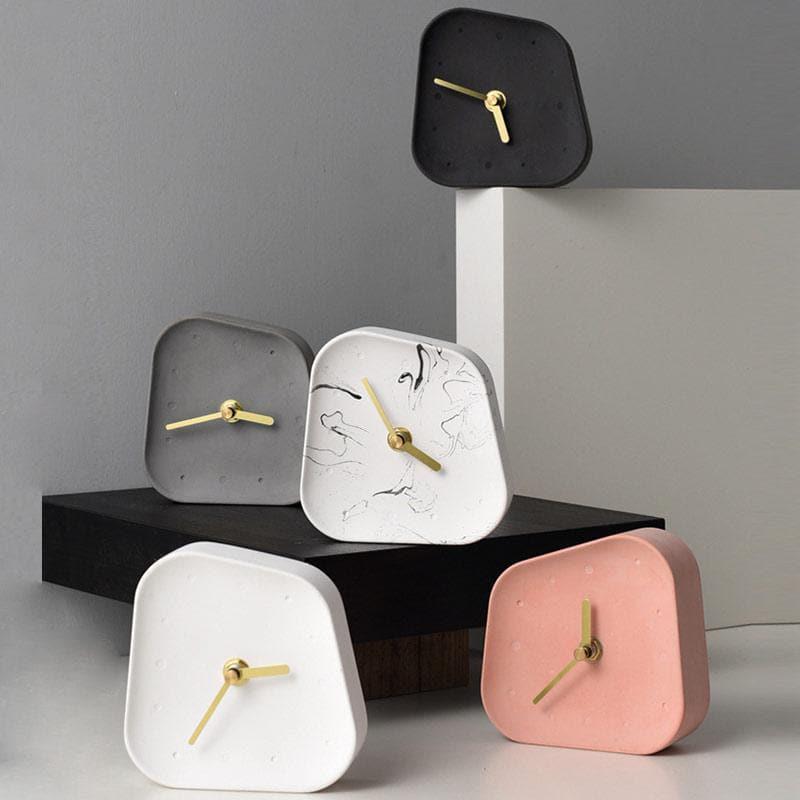 Silent Retro Desk Clock in Concrete – Analogue, 5 Colours, Gold-Coloured Hands