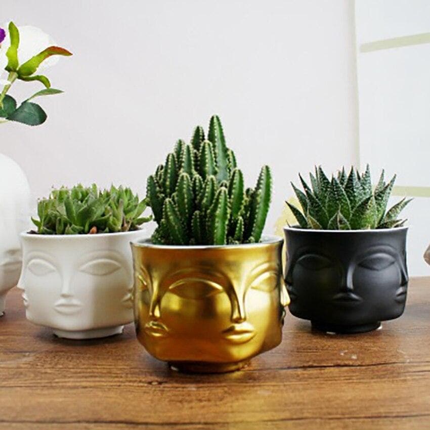 Face Flower Pot - Modern Ceramic Pot in Multiple Colours, 11 cm