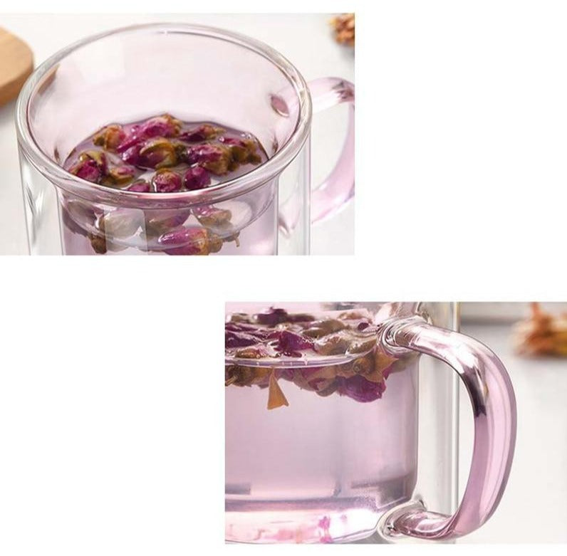 Coloured Double-Walled Glass Mug - Stylish and Heat-Resistant Design