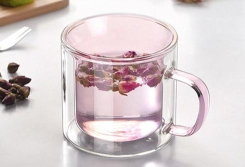 Coloured Double-Walled Glass Mug - Stylish and Heat-Resistant Design