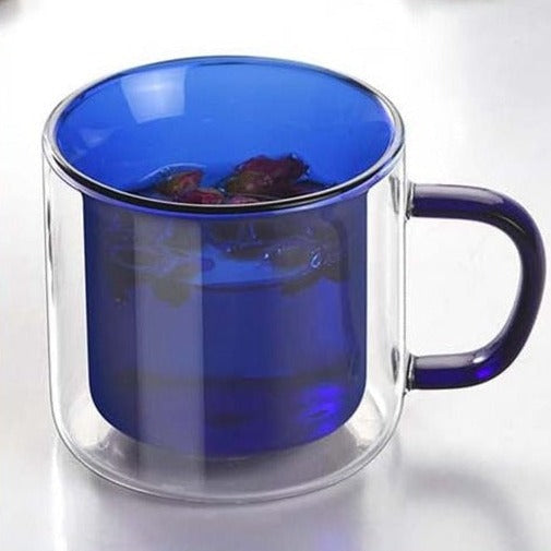 Coloured Double-Walled Glass Mug - Stylish and Heat-Resistant Design