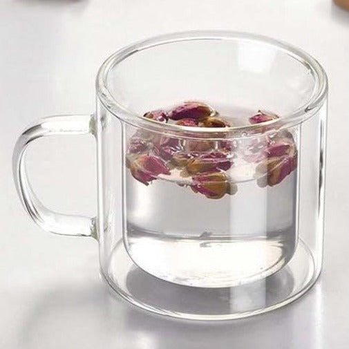 Coloured Double-Walled Glass Mug - Stylish and Heat-Resistant Design