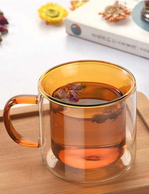 Coloured Double-Walled Glass Mug - Stylish and Heat-Resistant Design