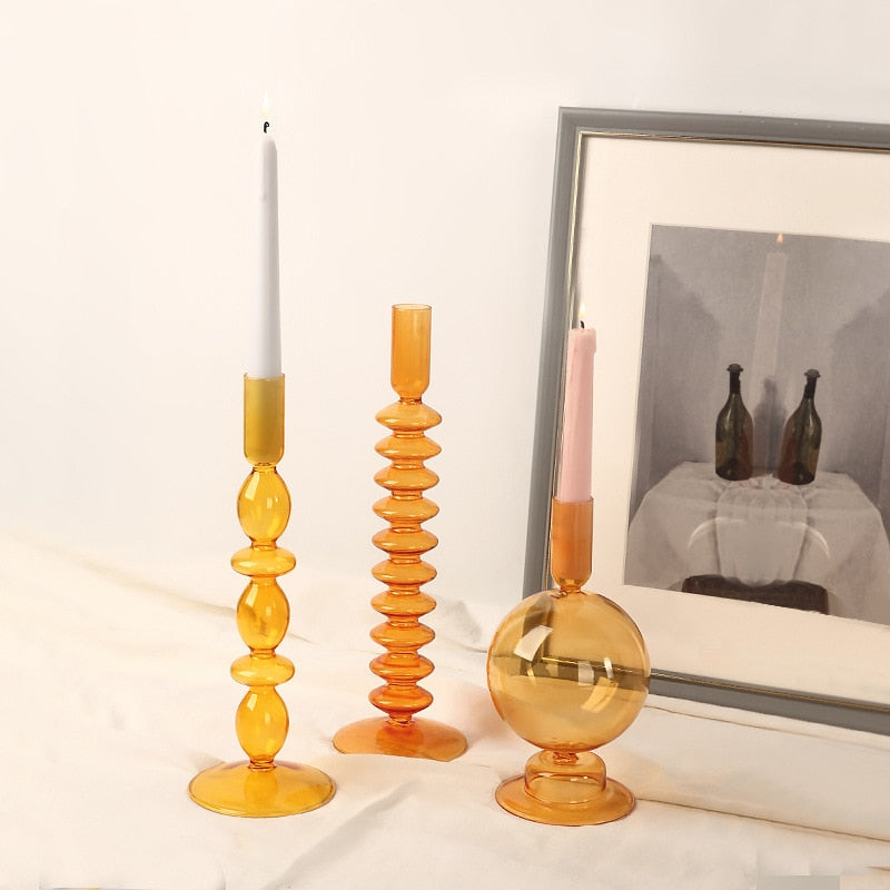 Glass Candle Holders with Unique Geometric Designs