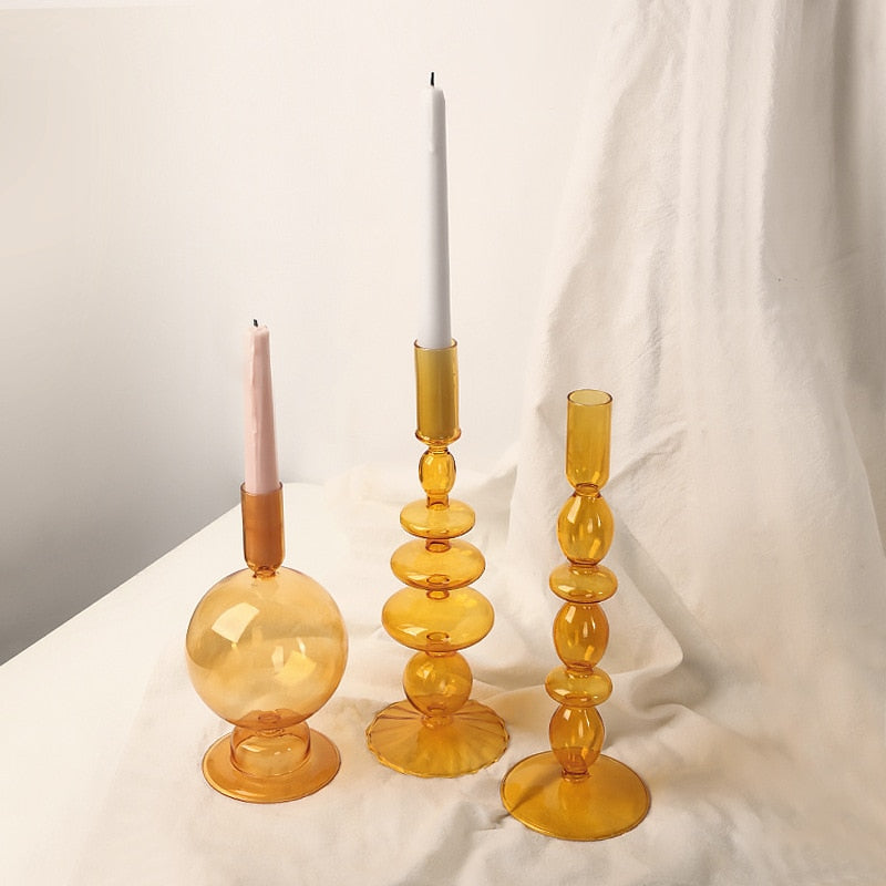 Glass Candle Holders with Unique Geometric Designs