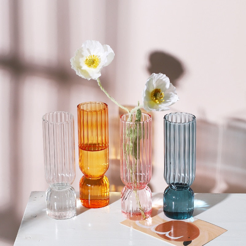 Small Coloured Table Vase Made of Strong Glass - Ribbed Design