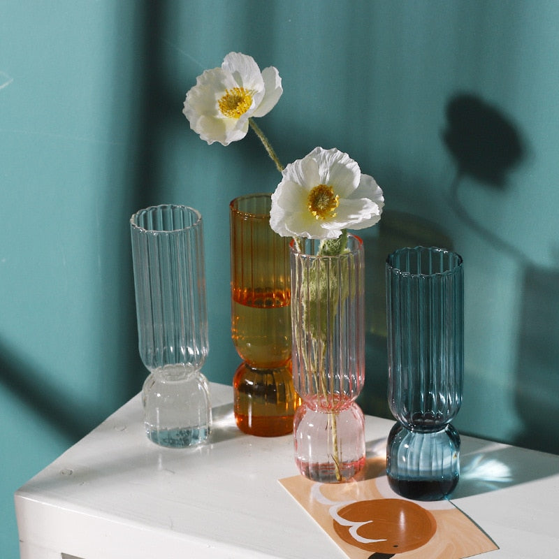 Small Coloured Table Vase Made of Strong Glass - Ribbed Design