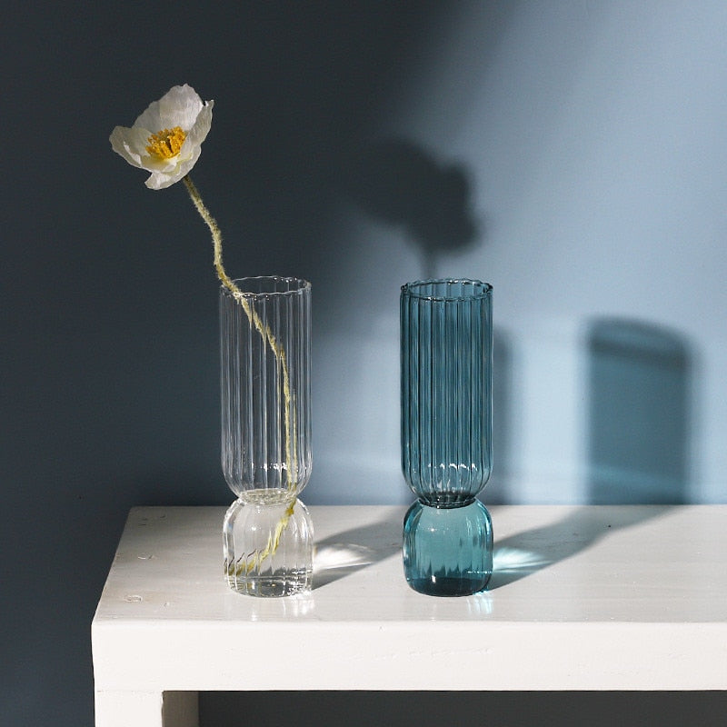 Small Coloured Table Vase Made of Strong Glass - Ribbed Design