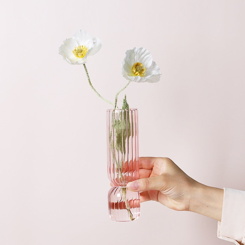 Small Coloured Table Vase Made of Strong Glass - Ribbed Design