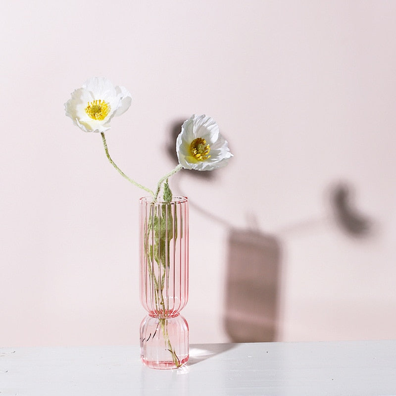 Small Coloured Table Vase Made of Strong Glass - Ribbed Design