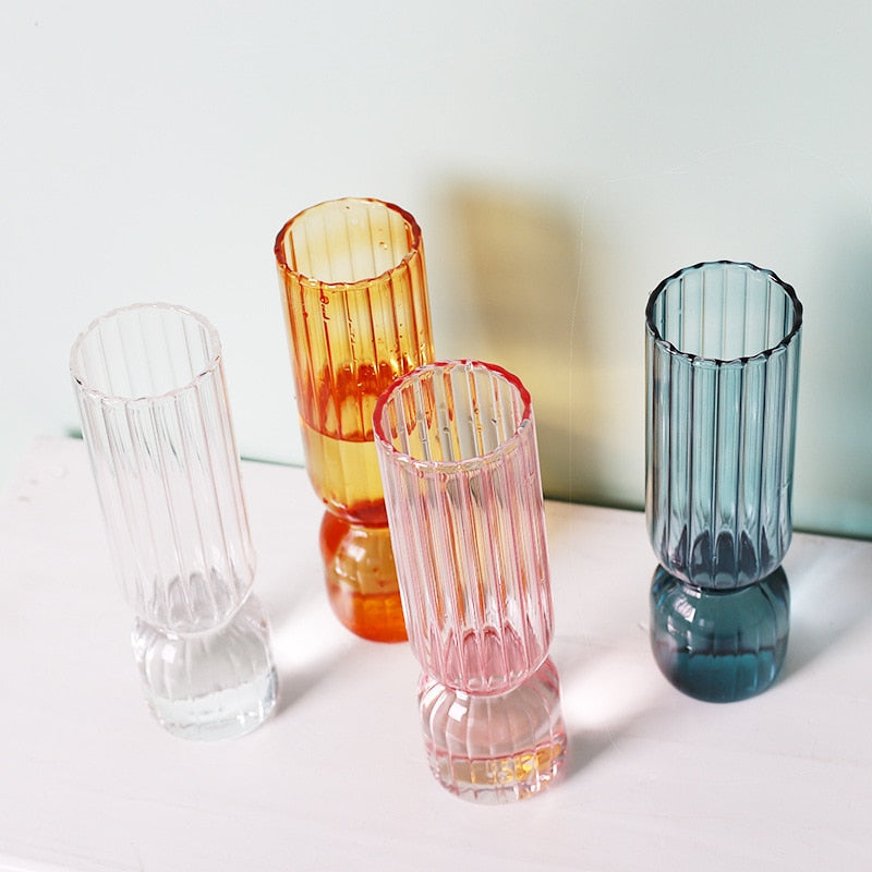 Small Coloured Table Vase Made of Strong Glass - Ribbed Design