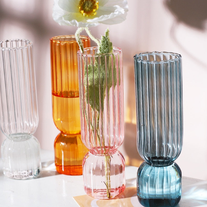 Small Coloured Table Vase Made of Strong Glass - Ribbed Design