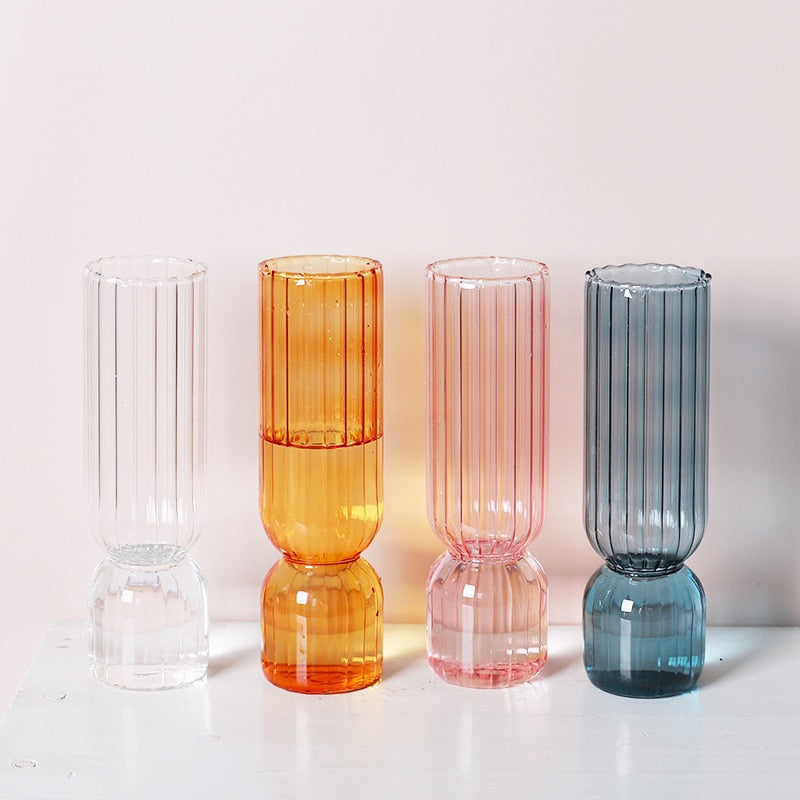 Small Coloured Table Vase Made of Strong Glass - Ribbed Design