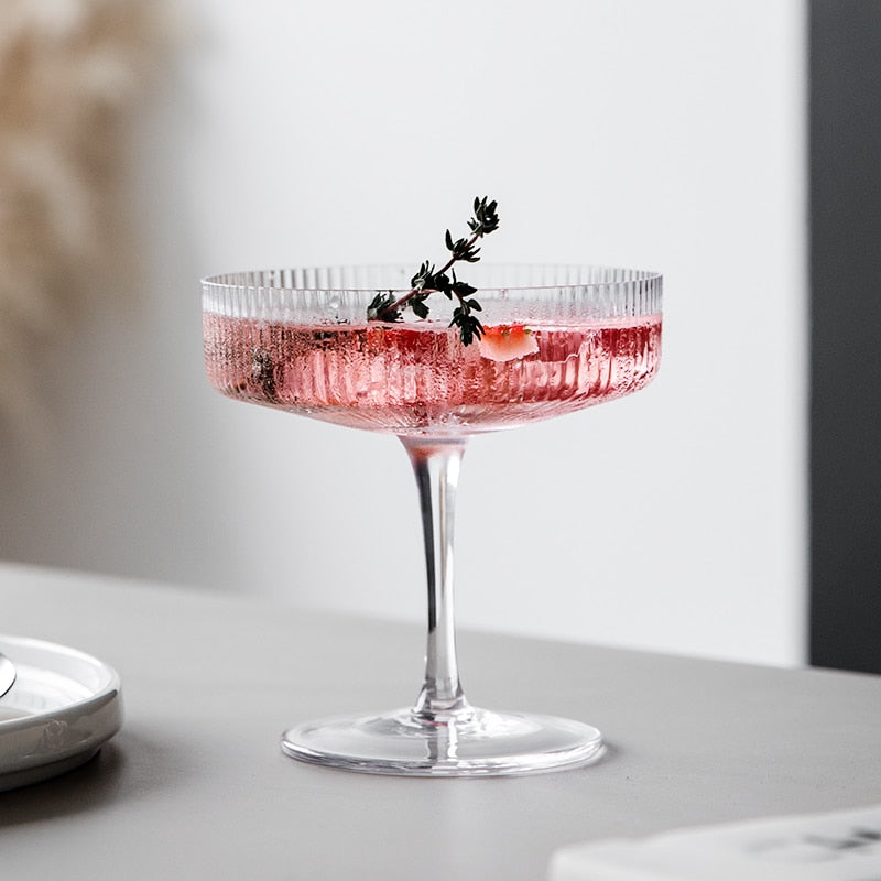 Glasses for Champagne and Cocktails with Elegant Ribbed Design - Handcrafted and Sustainable