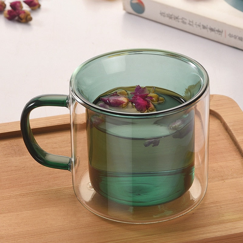 Coloured Double-Walled Glass Mug - Stylish and Heat-Resistant Design