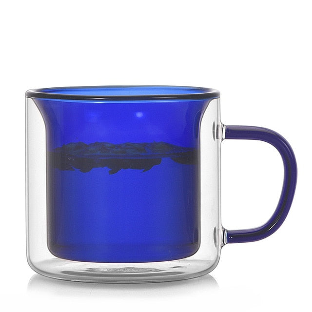 Coloured Double-Walled Glass Mug - Stylish and Heat-Resistant Design