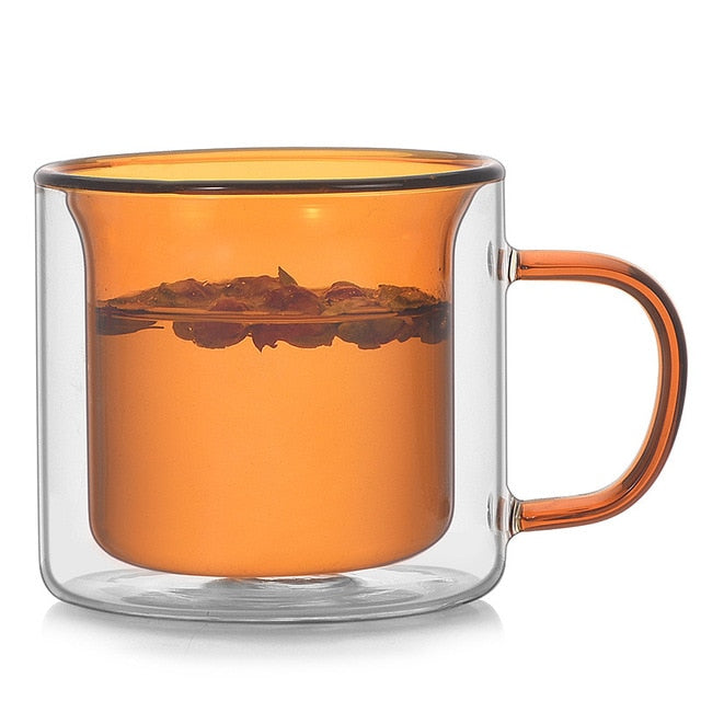 Coloured Double-Walled Glass Mug - Stylish and Heat-Resistant Design